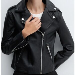 Black Leather motorcycle/biker Jacket with Silver Accents